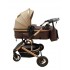 Carucior 2 in 1 pentru copii Landou si Sport, cu maner reversibil si cu suspensii, 0-36 luni, T7-Crem