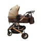 Carucior 2 in 1 pentru copii Landou si Sport, cu maner reversibil si cu suspensii, 0-36 luni, T7-Crem