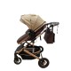 Carucior 2 in 1 pentru copii Landou si Sport, cu maner reversibil si cu suspensii, 0-36 luni, T7-Crem