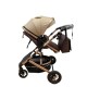 Carucior 2 in 1 pentru copii Landou si Sport, cu maner reversibil si cu suspensii, 0-36 luni, T7-Crem
