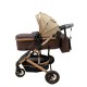 Carucior 2 in 1 pentru copii Landou si Sport, cu maner reversibil si cu suspensii, 0-36 luni, T7-Crem