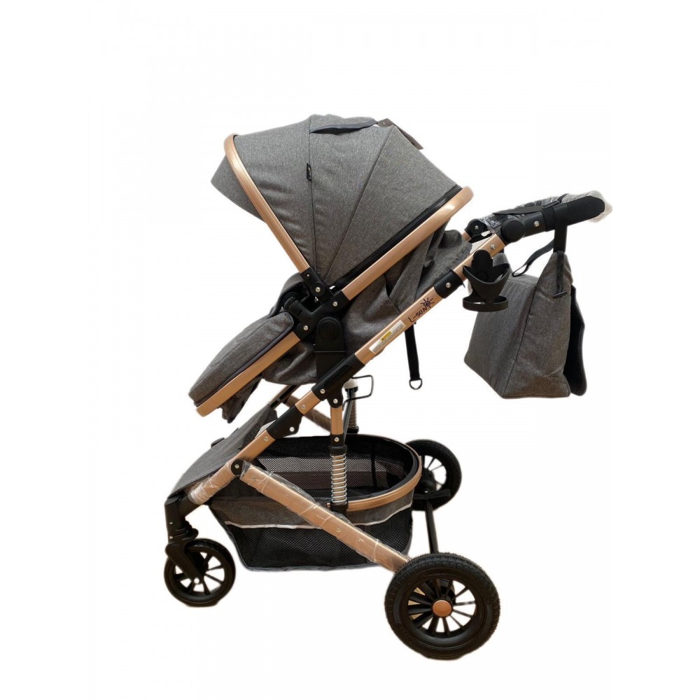 Carucior 2 in 1 pentru copii Landou si Sport, cu maner reversibil si cu suspensii, 0-36 luni, T7-Gri