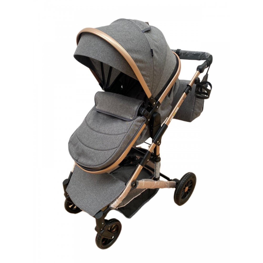 Carucior 2 in 1 pentru copii Landou si Sport, cu maner reversibil si cu suspensii, 0-36 luni, T7-Gri