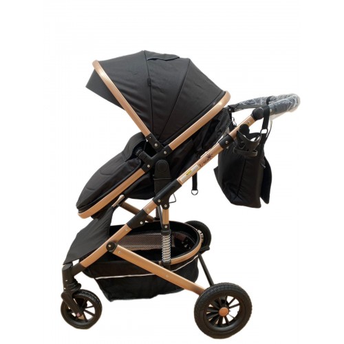 Carucior 2 in 1 pentru copii Landou si Sport, cu maner reversibil si cu suspensii, 0-36 luni, T7-Negru