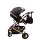 Carucior 2 in 1 pentru copii Landou si Sport, cu maner reversibil si cu suspensii, 0-36 luni, T7-Negru