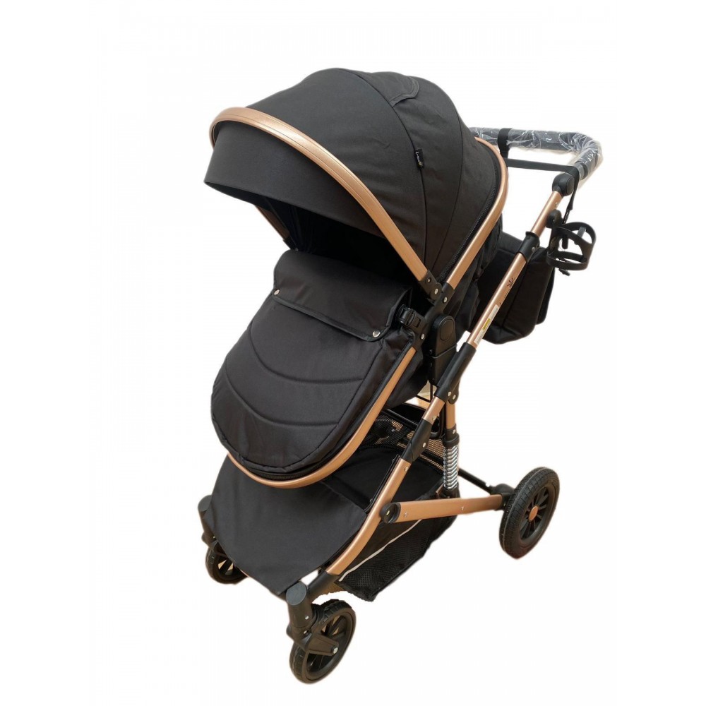 Carucior 2 in 1 pentru copii Landou si Sport, cu maner reversibil si cu suspensii, 0-36 luni, T7-Negru