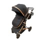 Carucior 2 in 1 pentru copii Landou si Sport, cu maner reversibil si cu suspensii, 0-36 luni, T7-Negru