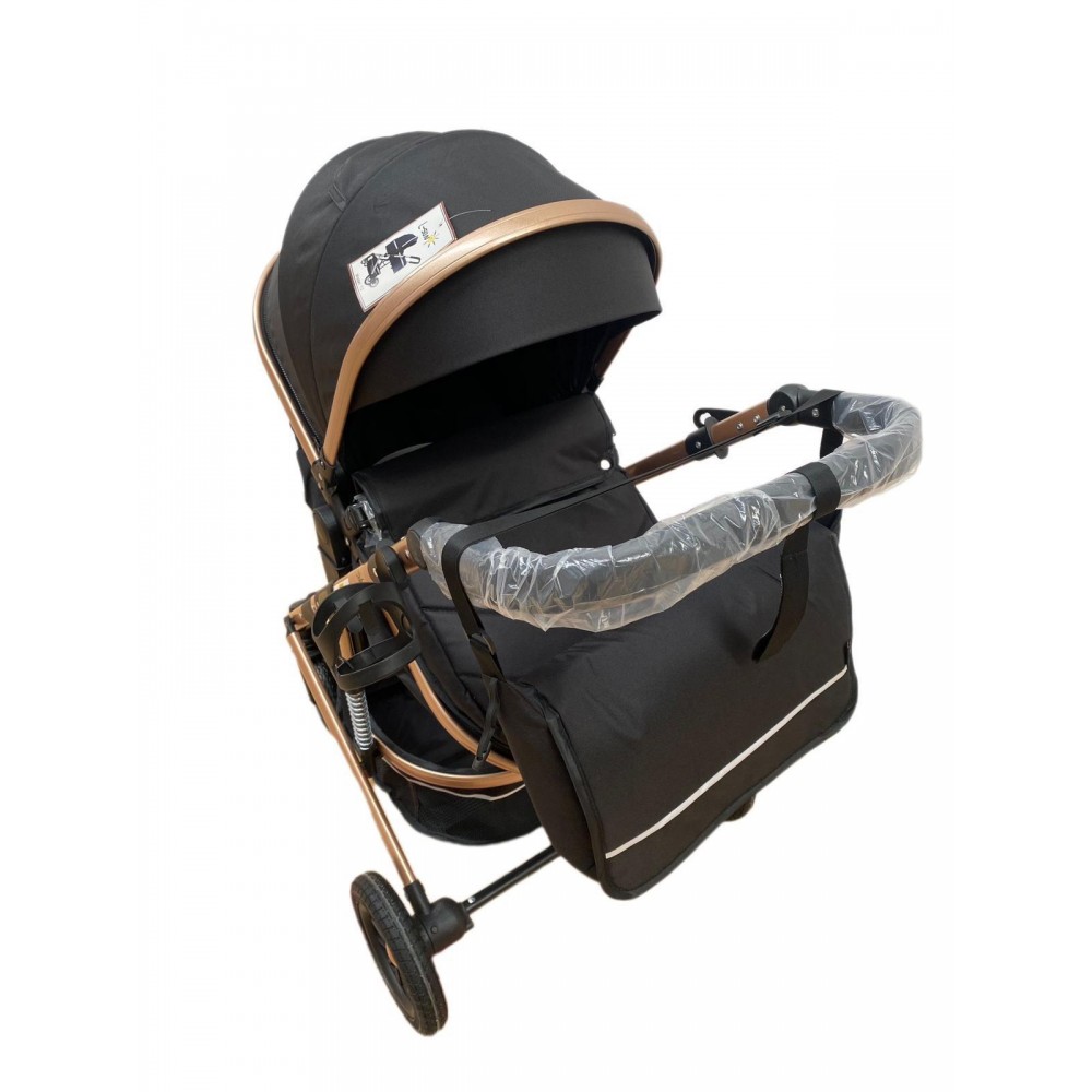 Carucior 2 in 1 pentru copii Landou si Sport, cu maner reversibil si cu suspensii, 0-36 luni, T7-Negru