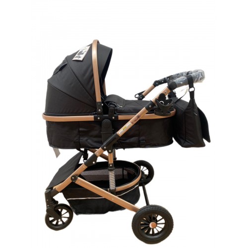 Carucior 2 in 1 pentru copii Landou si Sport, cu maner reversibil si cu suspensii, 0-36 luni, T7-Negru