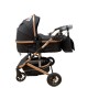 Carucior 2 in 1 pentru copii Landou si Sport, cu maner reversibil si cu suspensii, 0-36 luni, T7-Negru