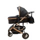 Carucior 2 in 1 pentru copii Landou si Sport, cu maner reversibil si cu suspensii, 0-36 luni, T7-Negru