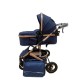 Carucior 2 in 1 pentru copii Landou si Sport, cu maner reversibil si cu suspensii, 0-36 luni, T7-Albastru