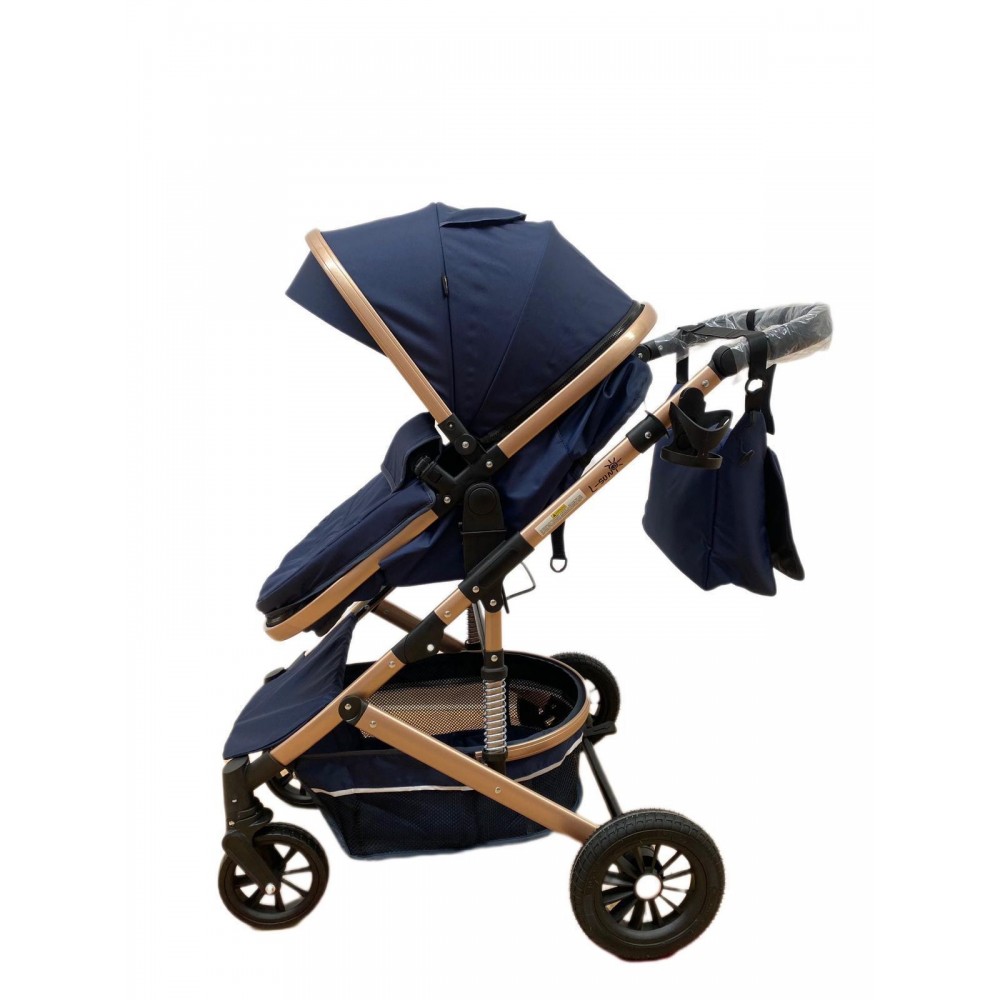 Carucior 2 in 1 pentru copii Landou si Sport, cu maner reversibil si cu suspensii, 0-36 luni, T7-Albastru