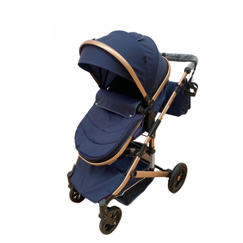 Carucior 2 in 1 pentru copii Landou si Sport, cu maner reversibil si cu suspensii, 0-36 luni, T7-Albastru