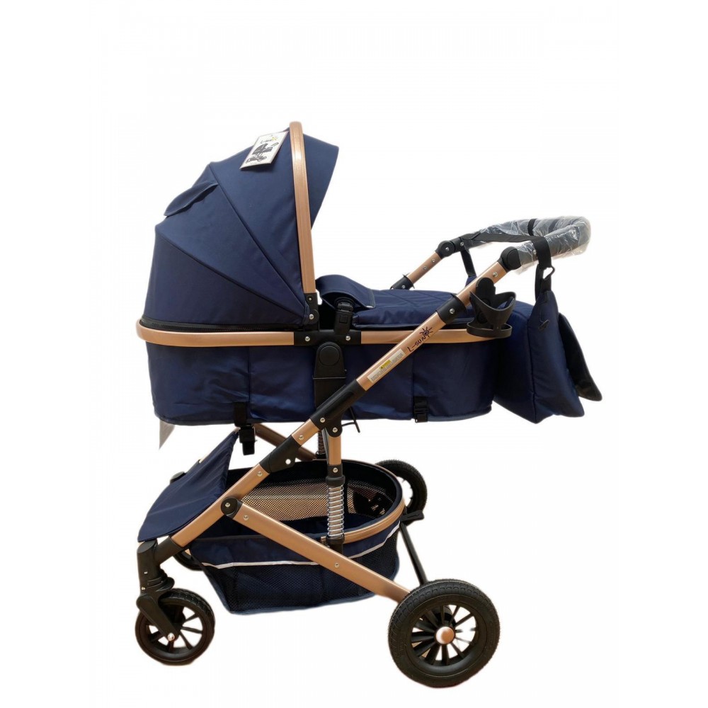 Carucior 2 in 1 pentru copii Landou si Sport, cu maner reversibil si cu suspensii, 0-36 luni, T7-Albastru