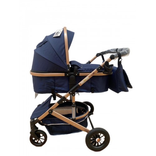 Carucior 2 in 1 pentru copii Landou si Sport, cu maner reversibil si cu suspensii, 0-36 luni, T7-Albastru