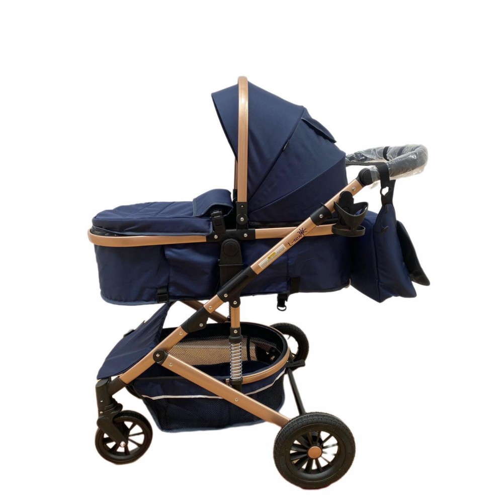 Carucior 2 in 1 pentru copii Landou si Sport, cu maner reversibil si cu suspensii, 0-36 luni, T7-Albastru