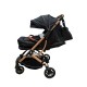 Carucior sport cu geanta si husa pentru picioare, pliere rapida tip troller, 6-36 luni, S2-Negru