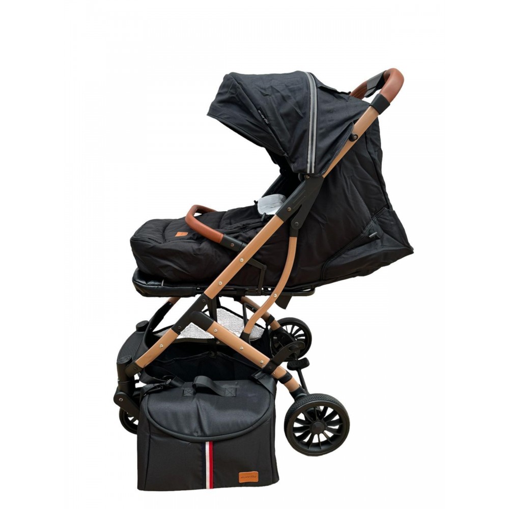 Carucior sport cu geanta si husa pentru picioare, pliere rapida tip troller, 6-36 luni, S2-Negru