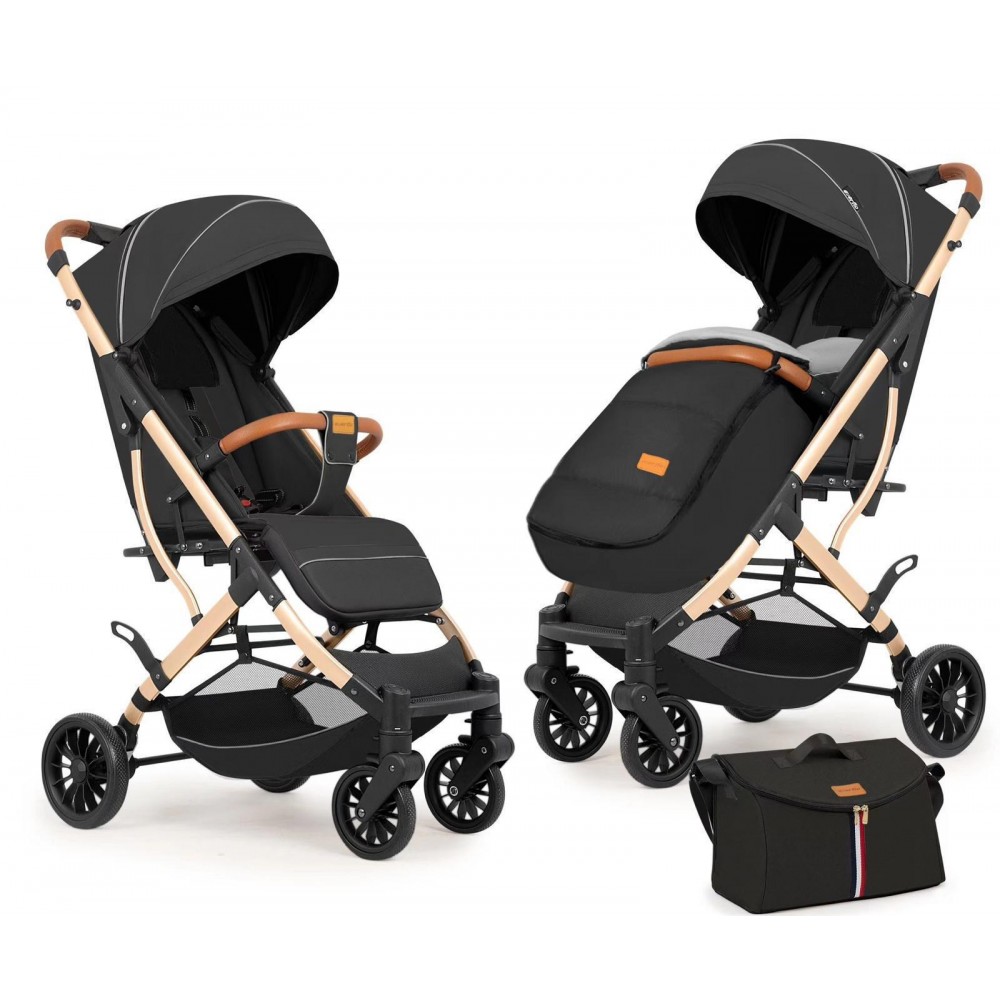 Carucior sport cu geanta si husa pentru picioare, pliere rapida tip troller, 6-36 luni, S2-Negru