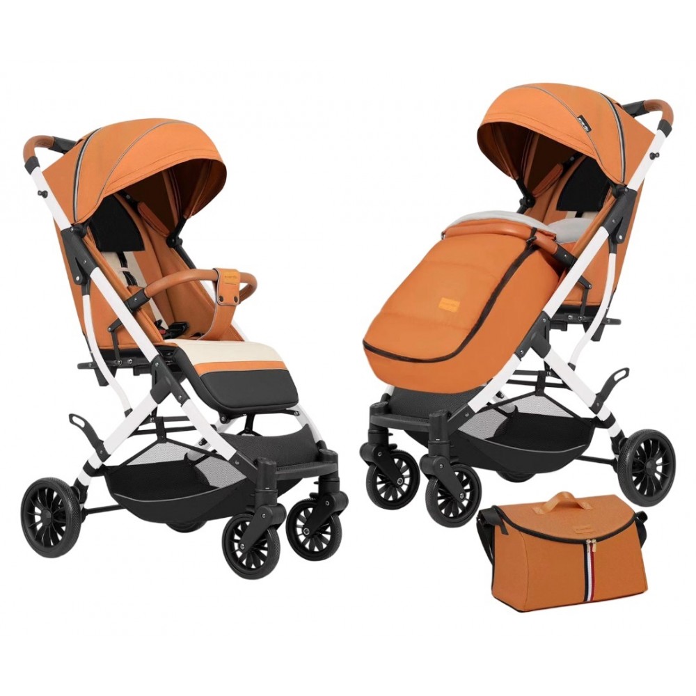 Carucior sport cu geanta si husa pentru picioare, pliere rapida tip troller, 6-36 luni, S2-Maro