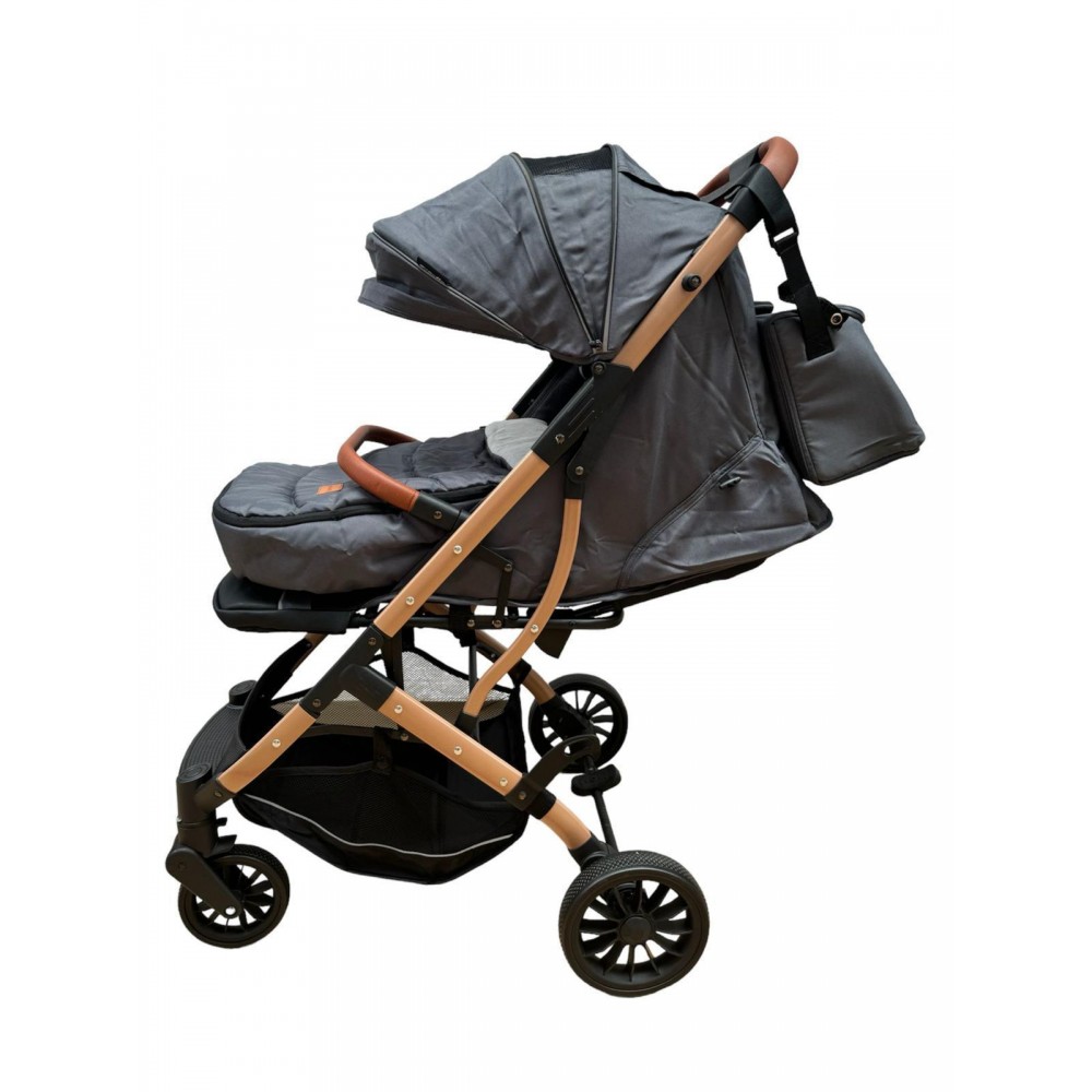 Carucior sport cu geanta si husa pentru picioare, pliere rapida tip troller, 6-36 luni, S2-Gri