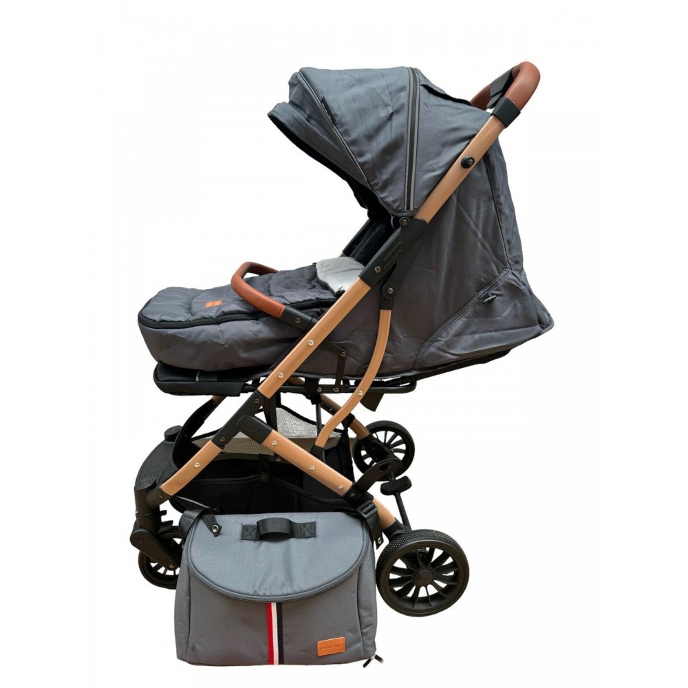 Carucior sport cu geanta si husa pentru picioare, pliere rapida tip troller, 6-36 luni, S2-Gri