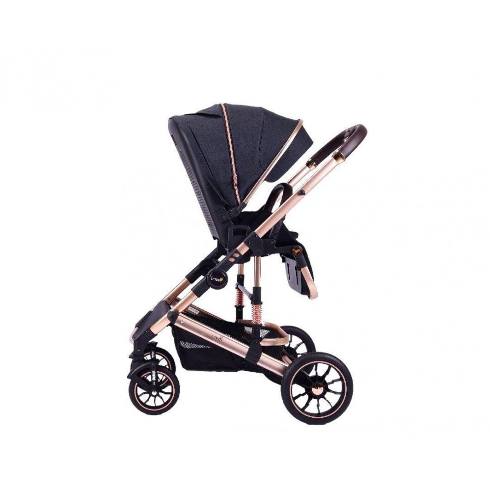 Carucior 2 in 1 transformabil, 0-36 luni, Cu suspensii, Maner reversibil, Pozitie de somn si sezut, colectia de lux, F3-Negru