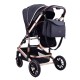 Carucior 2 in 1 transformabil, 0-36 luni, Cu suspensii, Maner reversibil, Pozitie de somn si sezut, colectia de lux, F3-Negru
