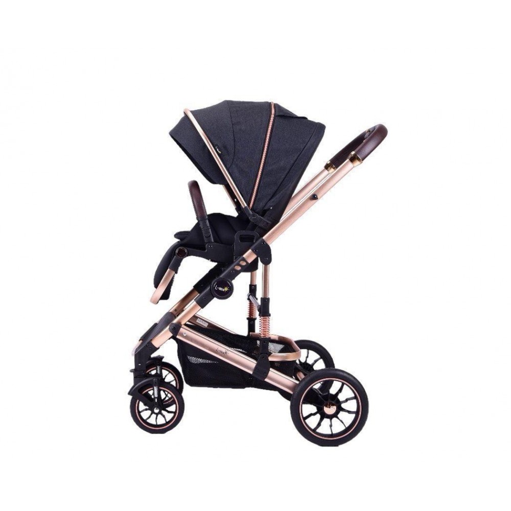 Carucior 2 in 1 transformabil, 0-36 luni, Cu suspensii, Maner reversibil, Pozitie de somn si sezut, colectia de lux, F3-Negru