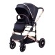 Carucior 2 in 1 transformabil, 0-36 luni, Cu suspensii, Maner reversibil, Pozitie de somn si sezut, colectia de lux, F3-Negru