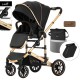 Carucior 2 in 1 transformabil, 0-36 luni, Cu suspensii, Maner reversibil, Pozitie de somn si sezut, colectia de lux, F3-Negru
