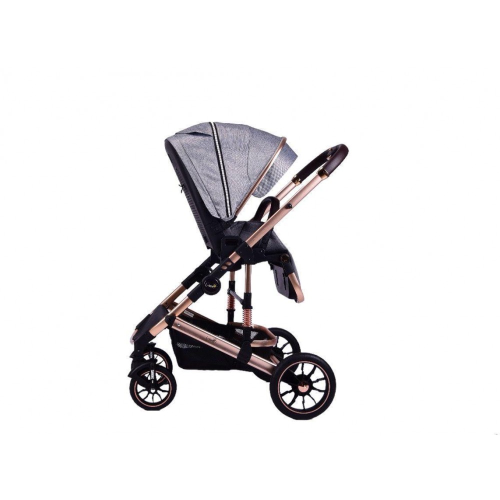 Carucior 2 in 1 transformabil, 0-36 luni, Cu suspensii, Maner reversibil, Pozitie de somn si sezut, colectia de lux, F3-Gri