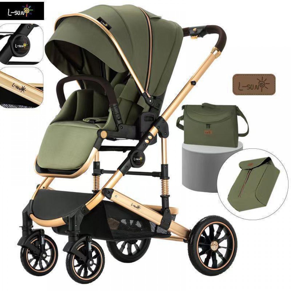 Carucior 2 in 1 transformabil, 0-36 luni, Cu suspensii, Maner reversibil, Pozitie de somn si sezut, colectia de lux, F3-Verde