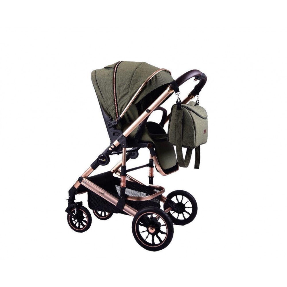 Carucior 2 in 1 transformabil, 0-36 luni, Cu suspensii, Maner reversibil, Pozitie de somn si sezut, colectia de lux, F3-Verde
