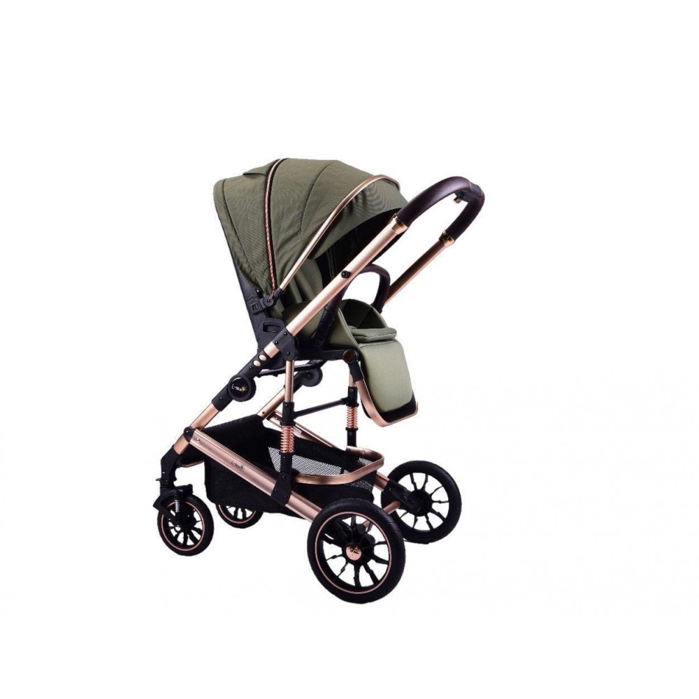 Carucior 2 in 1 transformabil, 0-36 luni, Cu suspensii, Maner reversibil, Pozitie de somn si sezut, colectia de lux, F3-Verde
