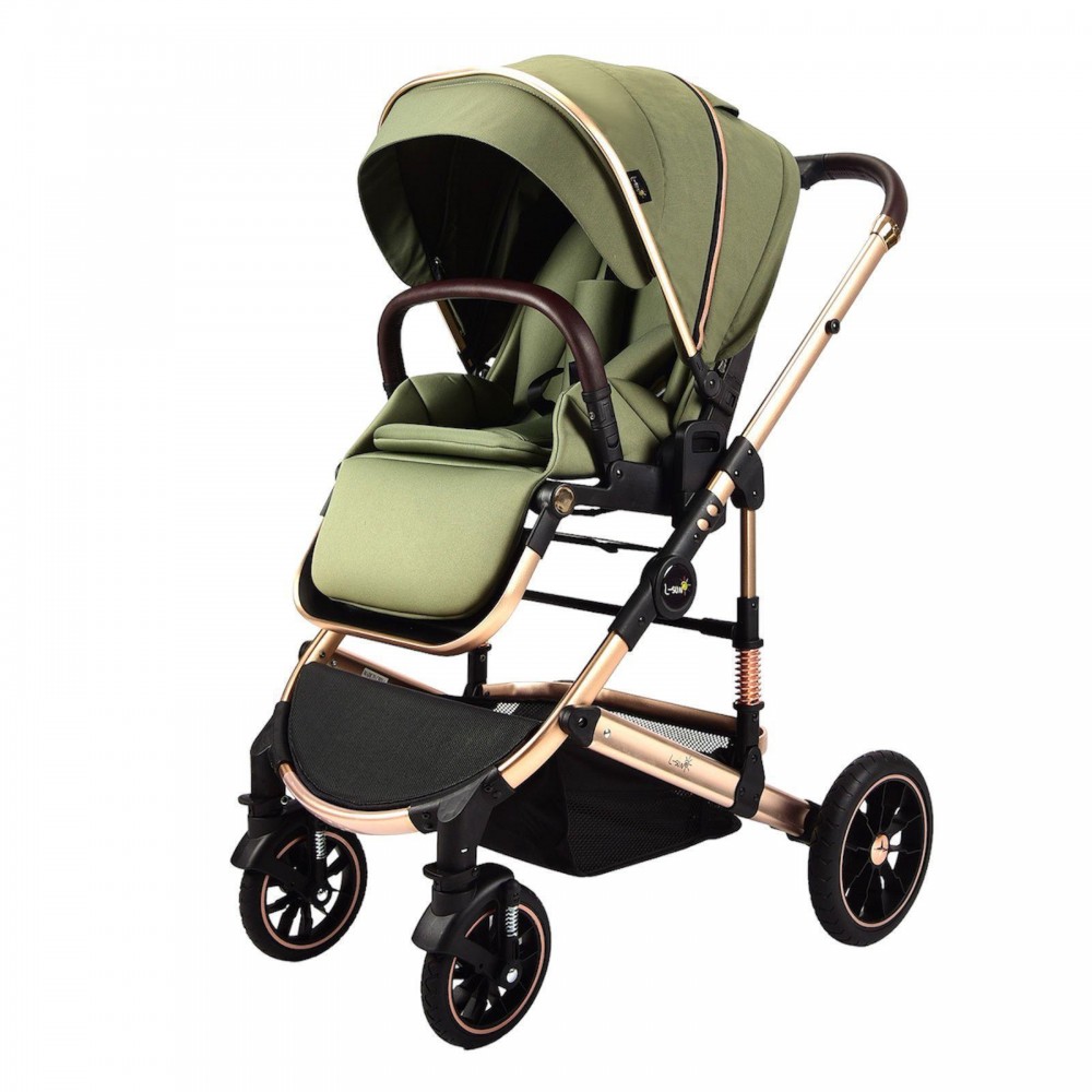 Carucior 2 in 1 transformabil, 0-36 luni, Cu suspensii, Maner reversibil, Pozitie de somn si sezut, colectia de lux, F3-Verde