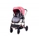 Carucior 2 in 1 transformabil, 0-36 luni, Cu suspensii, Maner reversibil, Pozitie de somn si sezut, colectia de lux, F3-Roz