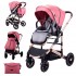 Carucior 2 in 1 transformabil, 0-36 luni, Cu suspensii, Maner reversibil, Pozitie de somn si sezut, colectia de lux, F3-Roz