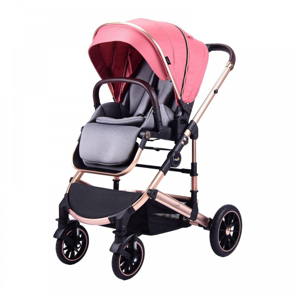 Carucior 2 in 1 transformabil, 0-36 luni, Cu suspensii, Maner reversibil, Pozitie de somn si sezut, colectia de lux, F3-Roz