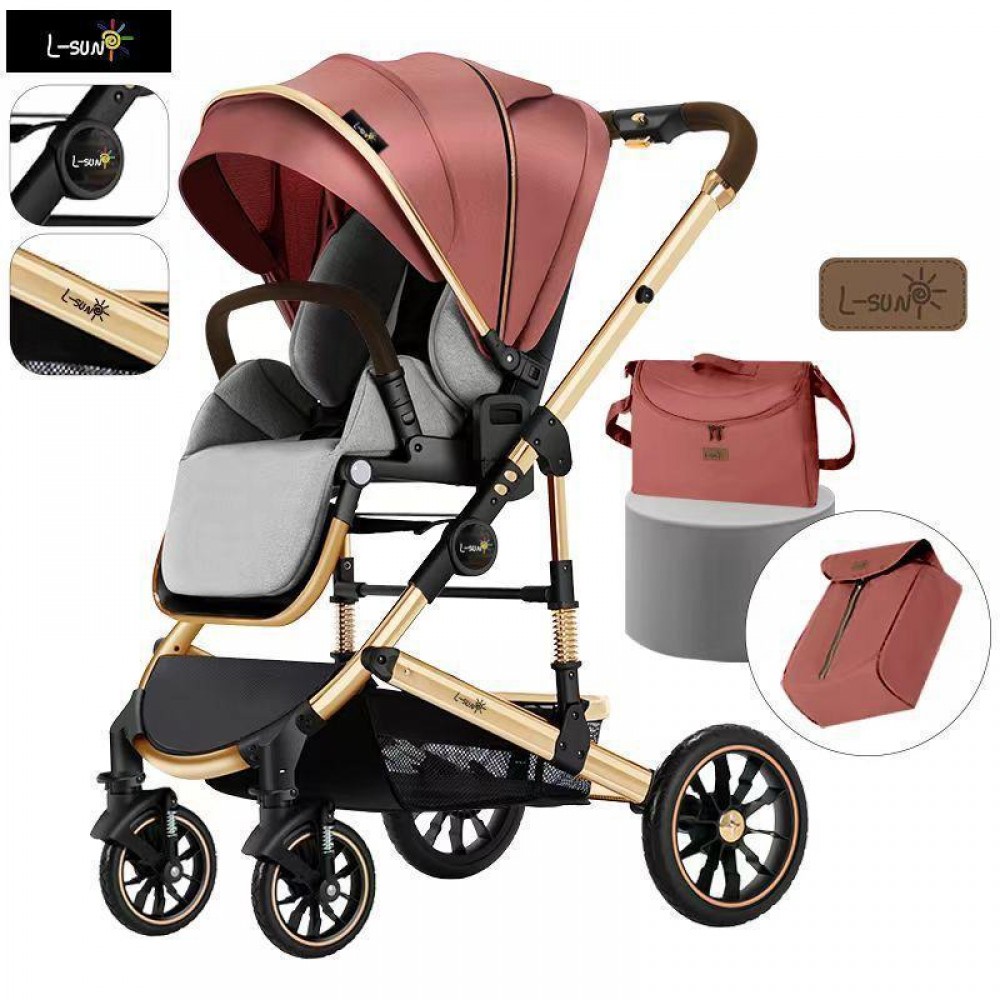 Carucior 2 in 1 transformabil, 0-36 luni, Cu suspensii, Maner reversibil, Pozitie de somn si sezut, colectia de lux, F3-Roz