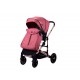Carucior 2 in 1 transformabil, 0-36 luni, Cu suspensii, Maner reversibil, Pozitie de somn si sezut, colectia de lux, F3-Roz