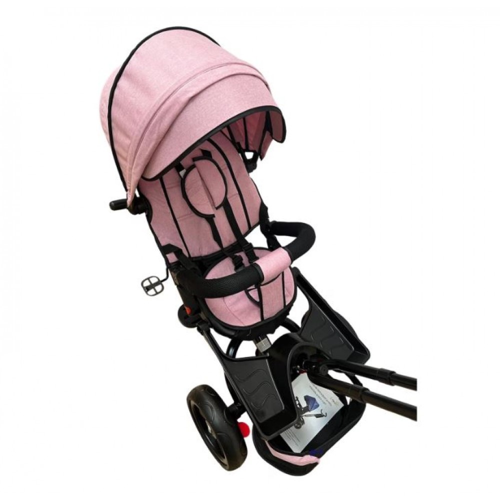 Tricicleta multifunctionala, Roti Din Spuma  cu scaun reversibil si pozitie de somn, 8 luni-5 ani, SL02-Roz