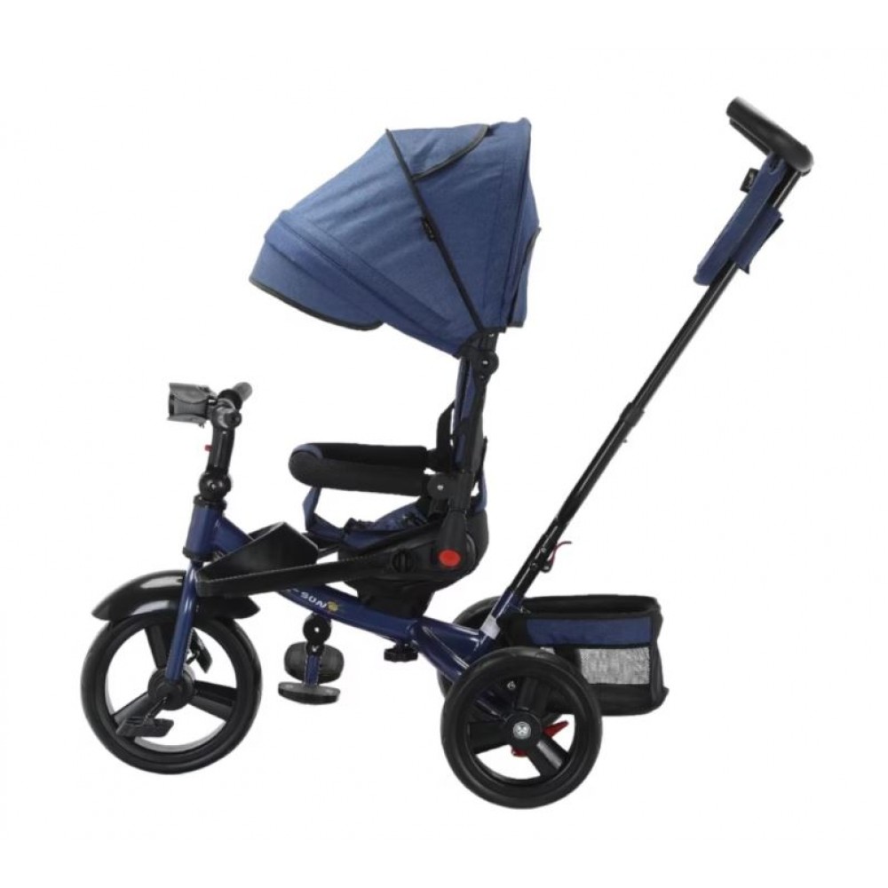 Tricicleta multifunctionala, Roti Din Spuma cu scaun reversibil si pozitie de somn, 8 luni-5 ani, SL02-Albastru