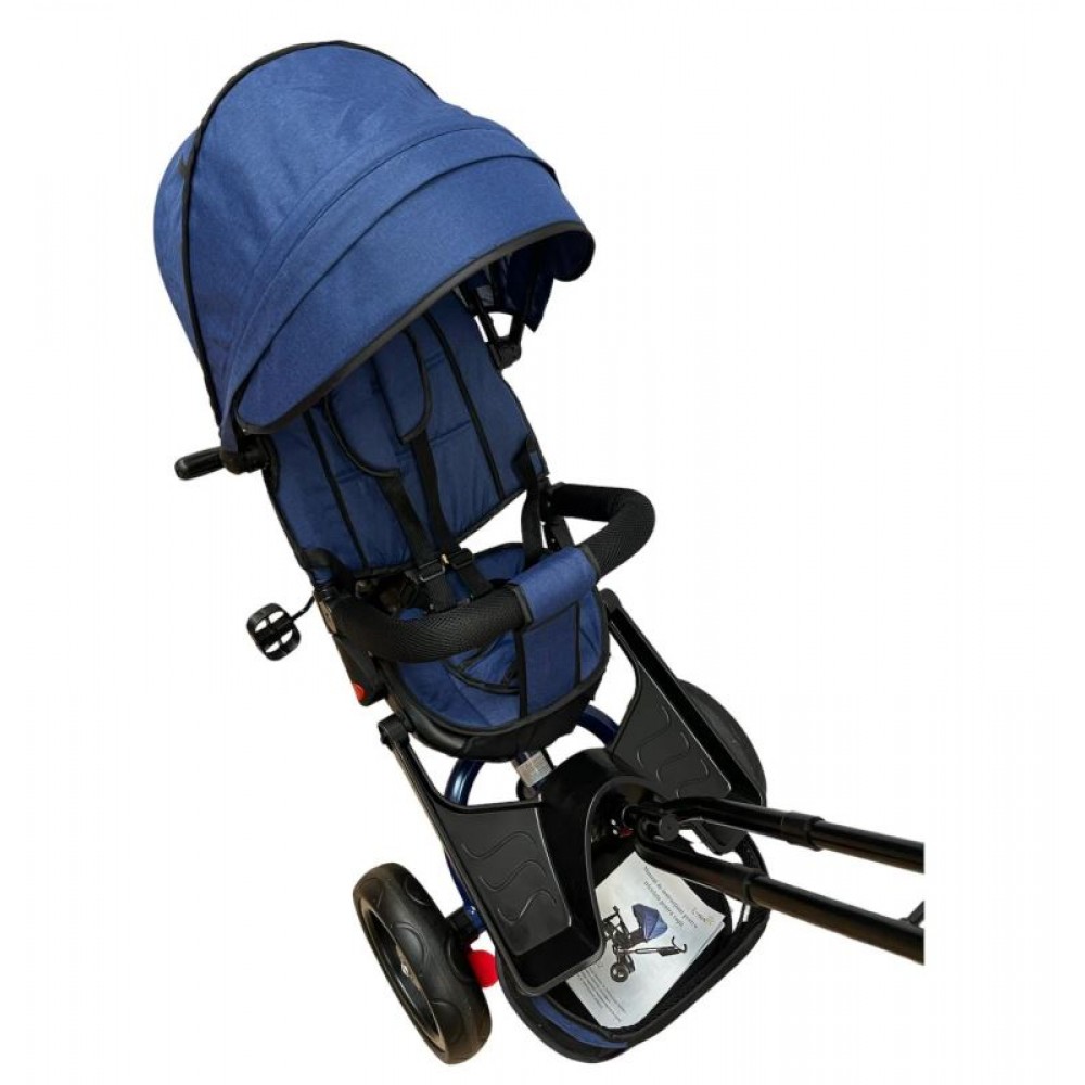 Tricicleta multifunctionala, Roti Din Spuma cu scaun reversibil si pozitie de somn, 8 luni-5 ani, SL02-Albastru
