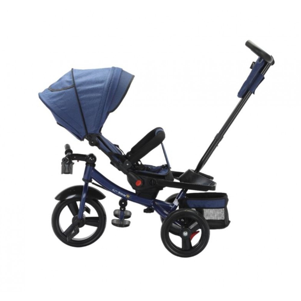 Tricicleta multifunctionala, Roti Din Spuma cu scaun reversibil si pozitie de somn, 8 luni-5 ani, SL02-Albastru