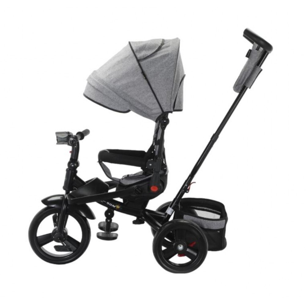 Tricicleta multifunctionala, Roti Din Spuma cu scaun reversibil si pozitie de somn, 8 luni-5 ani, SL02-Gri