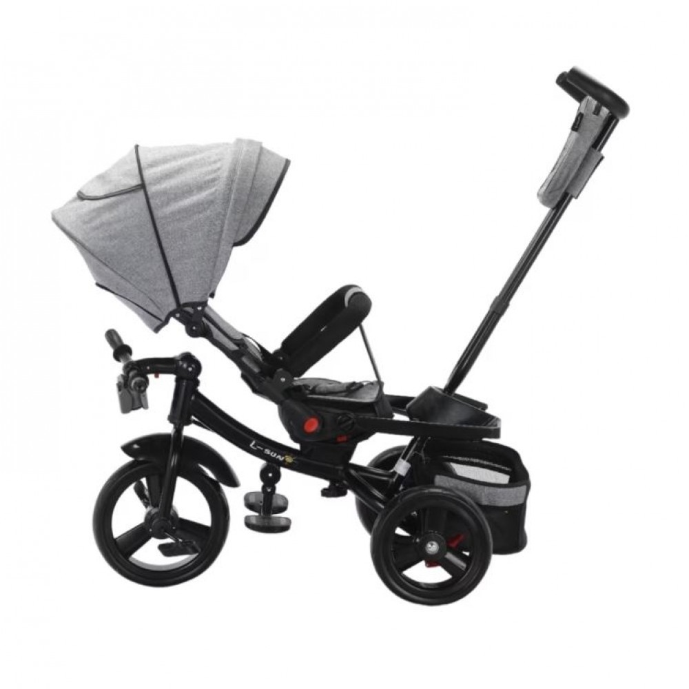 Tricicleta multifunctionala, Roti Din Spuma cu scaun reversibil si pozitie de somn, 8 luni-5 ani, SL02-Gri