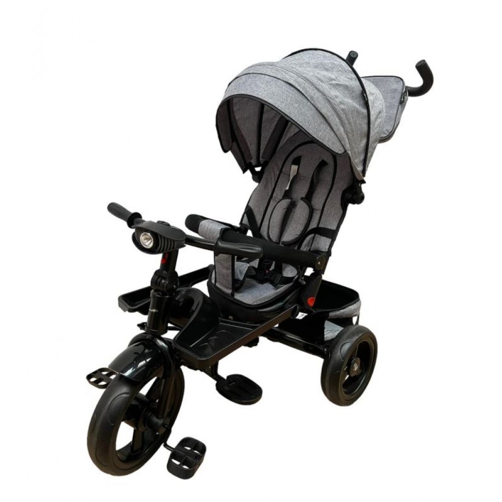 Tricicleta multifunctionala, Roti Din Spuma cu scaun reversibil si pozitie de somn, 8 luni-5 ani, SL02-Gri