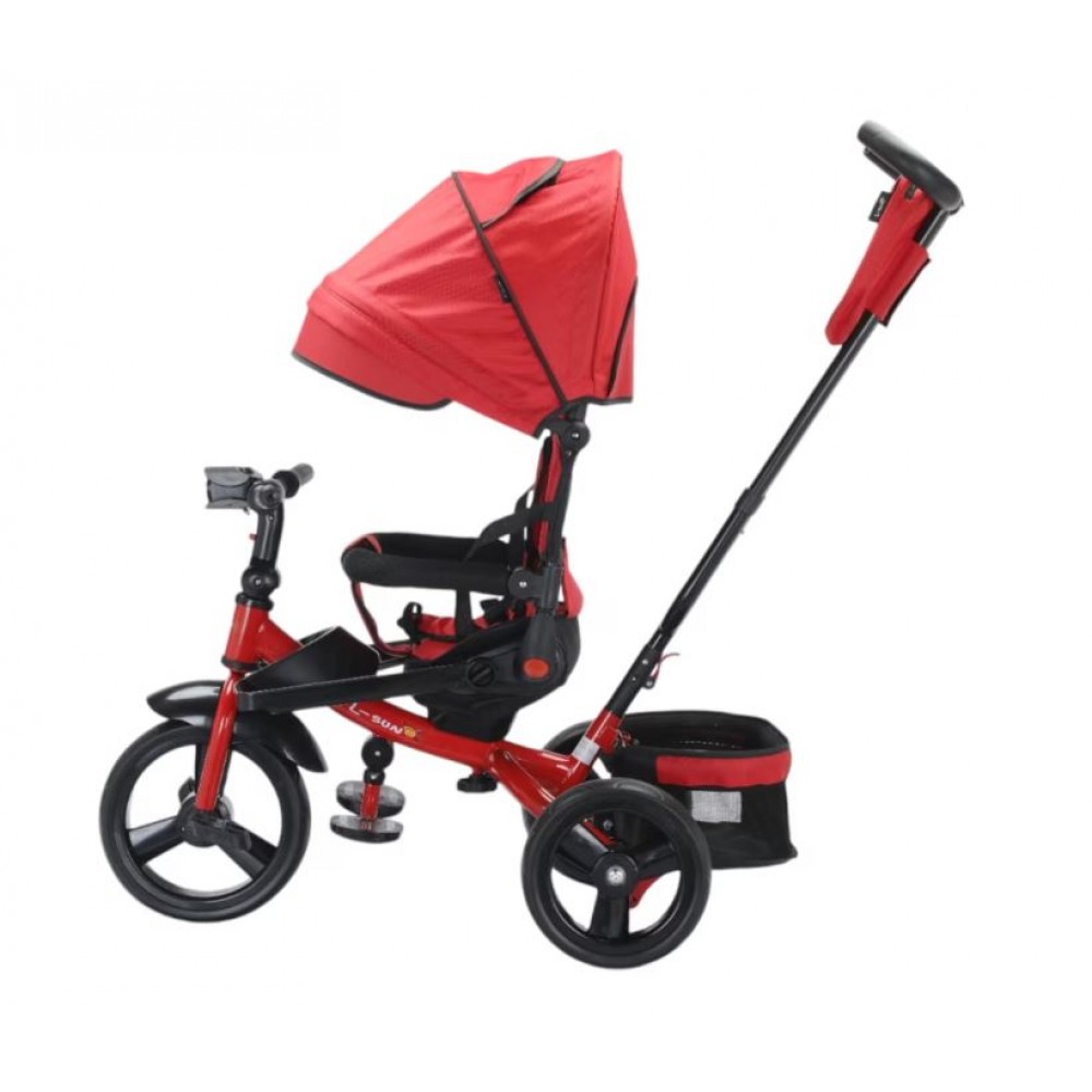 Tricicleta multifunctionala, Roti Din Spuma cu scaun reversibil si pozitie de somn, 8 luni-5 ani, SL02-Rosu